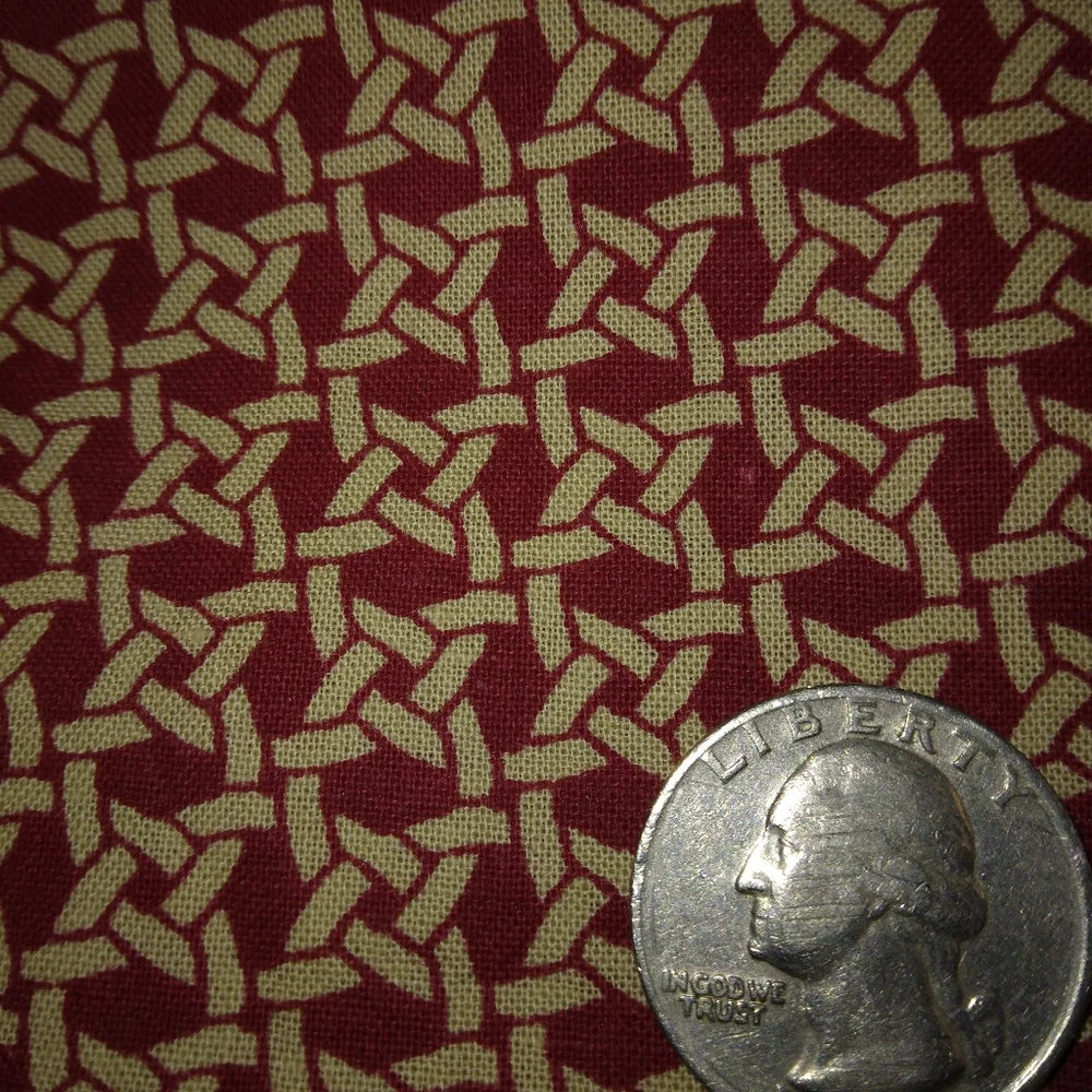 FABRIC Rattan woven look print on Maroon background, cotton. 32 inches